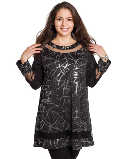 Дамска стилна туника със сребрист акцент в големи размери