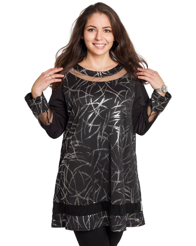 Дамска стилна туника със сребрист акцент в големи размери