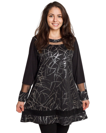 Дамска стилна туника със сребрист акцент в големи размери