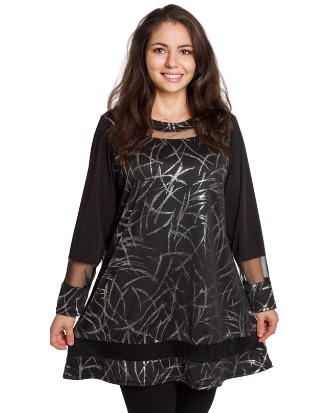 Дамска стилна туника със сребрист акцент в големи размери