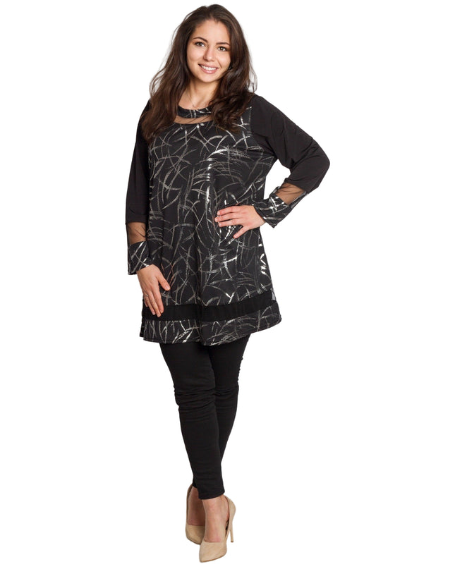 Дамска стилна туника със сребрист акцент в големи размери