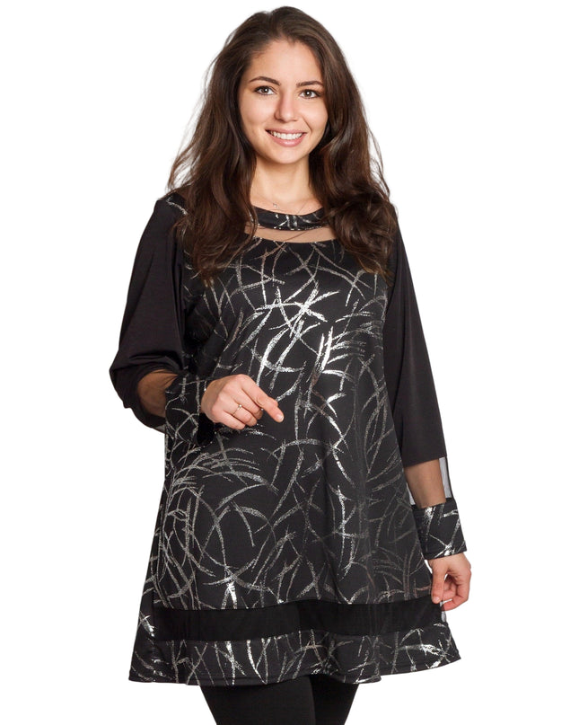 Дамска стилна туника със сребрист акцент в големи размери