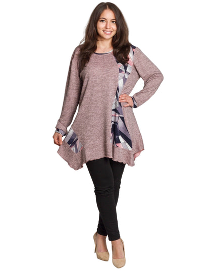 Разкроена туника в големи размери в цвят пудра