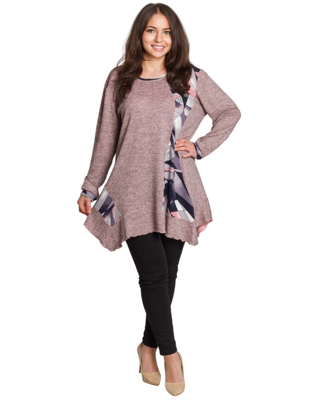 Разкроена туника в големи размери в цвят пудра