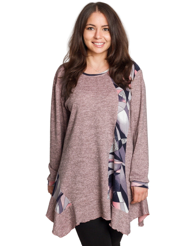 Разкроена туника в големи размери в цвят пудра