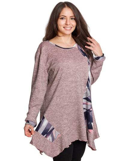 Разкроена туника в големи размери в цвят пудра