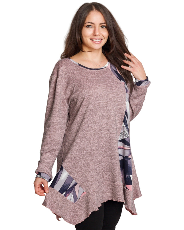 Разкроена туника в големи размери в цвят пудра