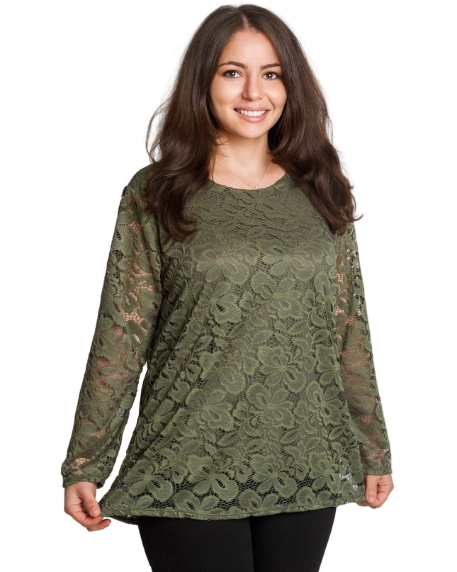 Официална макси зелена блуза с дантелени ръкави