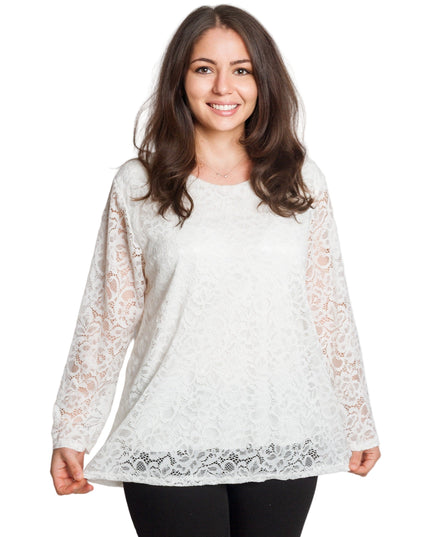 Бяла официална блуза с дантелени ръкави в макси размери