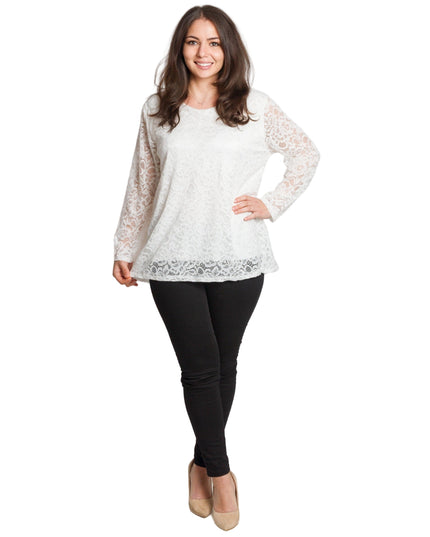 Бяла официална блуза с дантелени ръкави в макси размери