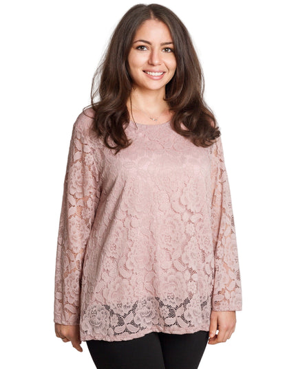 Официална блуза с дантелени ръкави в цвят пепел от рози