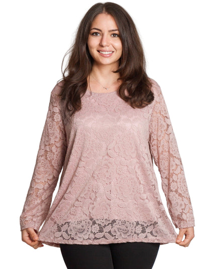 Официална блуза с дантелени ръкави в цвят пепел от рози