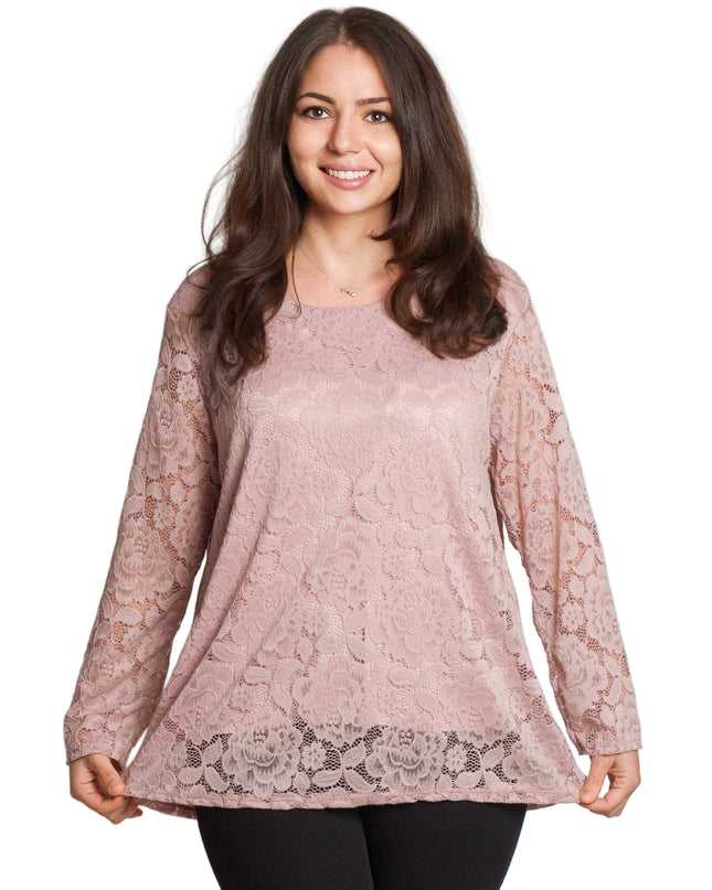 Официална блуза с дантелени ръкави в цвят пепел от рози