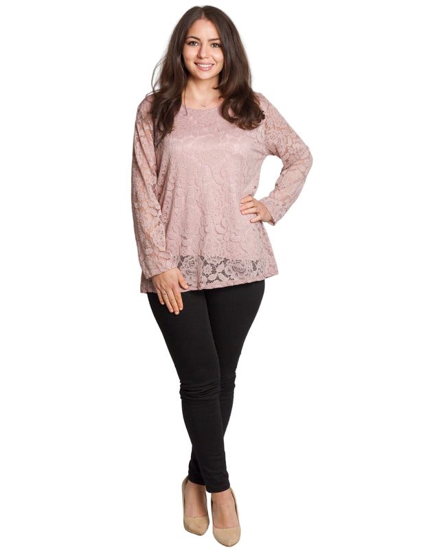 Официална блуза с дантелени ръкави в цвят пепел от рози