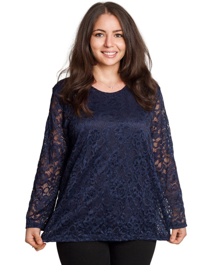 Официална тъмносиня блуза с дантелени ръкави