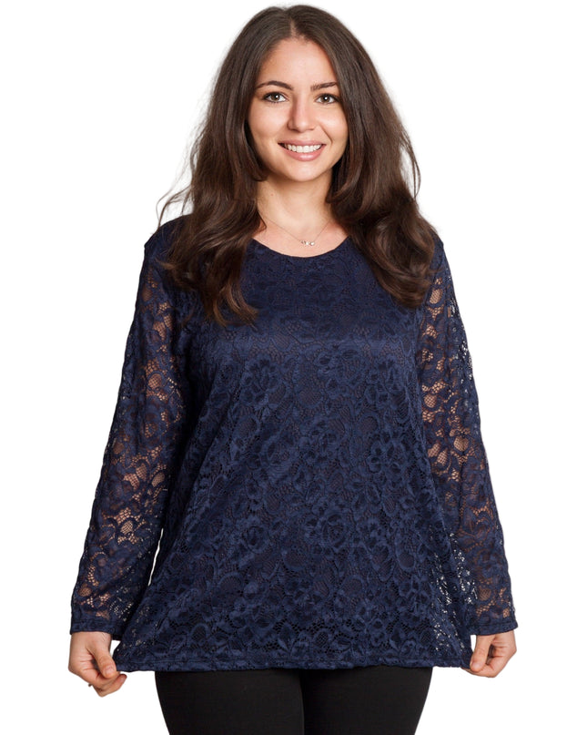 Официална тъмносиня блуза с дантелени ръкави