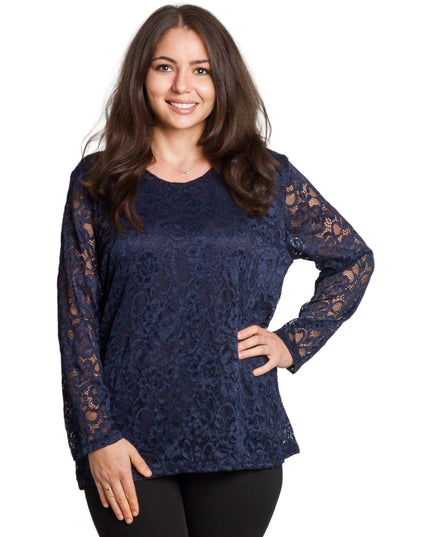 Официална тъмносиня блуза с дантелени ръкави