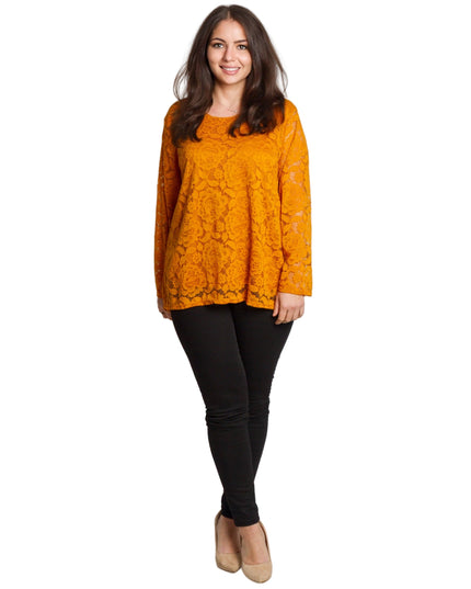 Официална оранжева блуза с дантелени ръкави