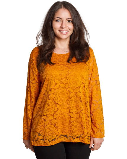 Официална оранжева блуза с дантелени ръкави