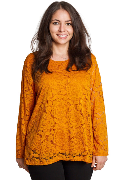 Официална оранжева блуза с дантелени ръкави