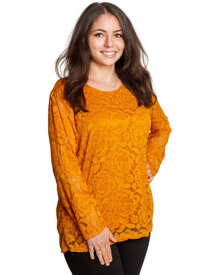 Официална оранжева блуза с дантелени ръкави