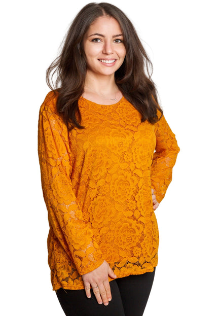 Официална оранжева блуза с дантелени ръкави