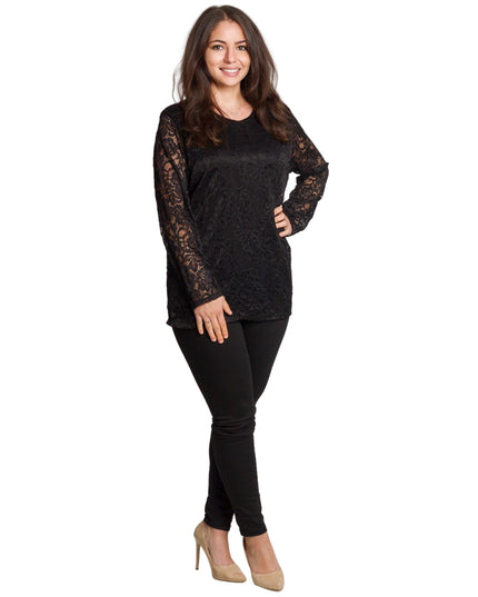 Черна официална блуза с дантелени ръкави в големи размери