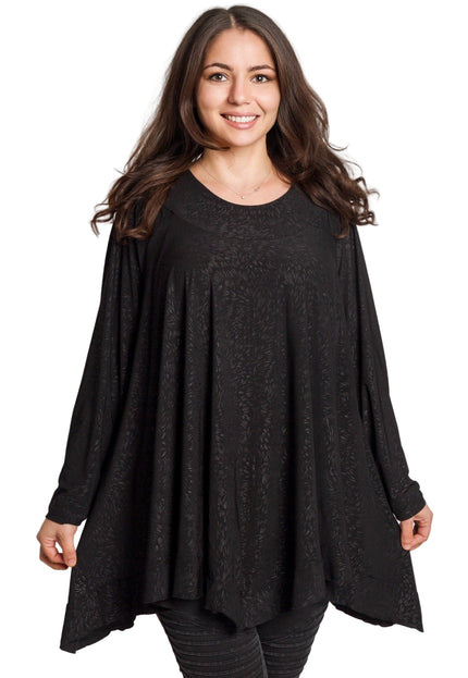 Елегантна черна разкроена туника с фин релеф – макси комфорт