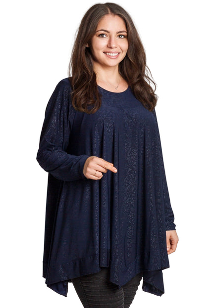 Тъмносиня разкроена туника с фин релеф и елегантен силует