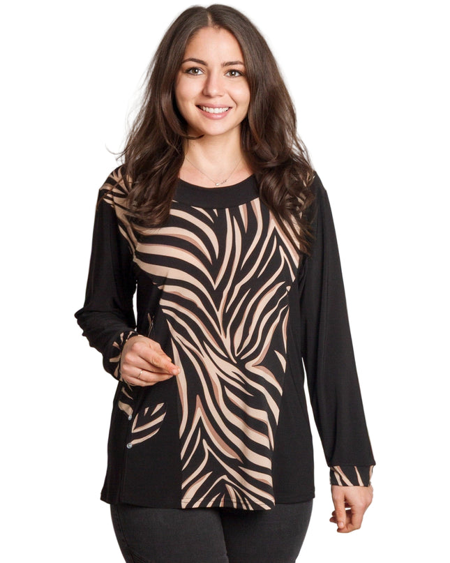 Черна туника с животински акцент и прав силует