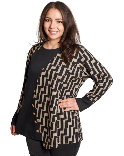 Елегантна туника с геометричен акцент и декоративни копчета