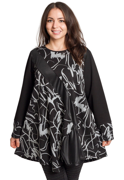 Черна туника с артистичен десен в големи размери