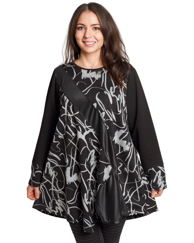 Черна туника с артистичен десен в големи размери