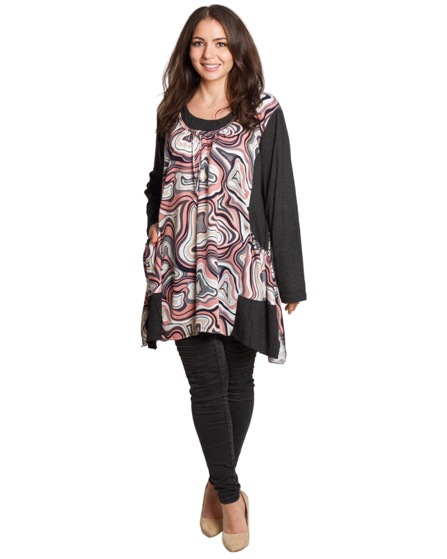 Разкроена дамска туника с джобчета в големи размери