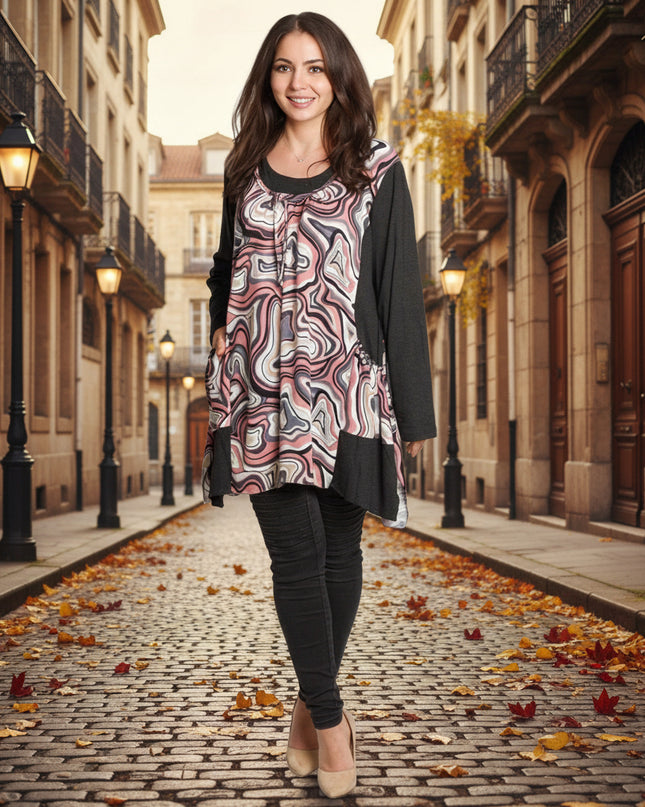 Разкроена дамска туника с джобчета в големи размери