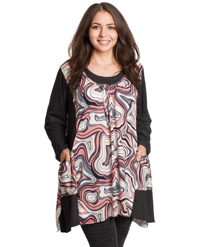 Разкроена дамска туника с джобчета в големи размери