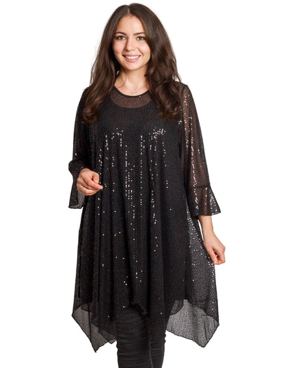 Елегантна черна тюлена туника с пайети и потник