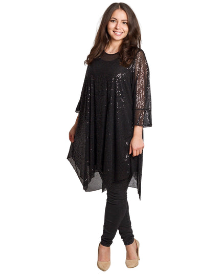 Елегантна черна тюлена туника с пайети и потник