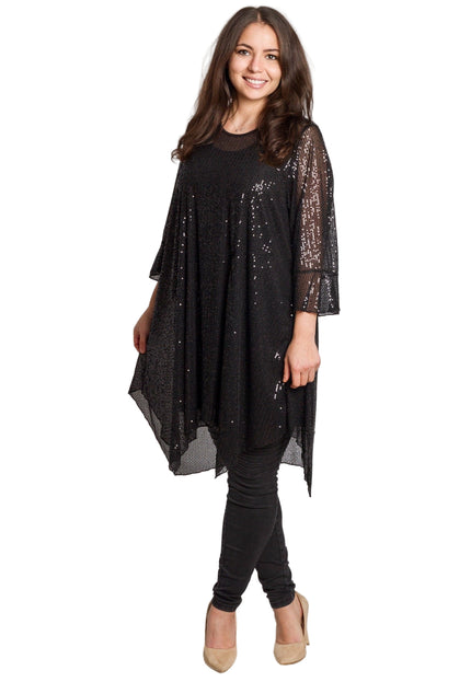 Елегантна черна тюлена туника с пайети и потник