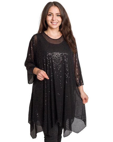 Елегантна черна тюлена туника с пайети и потник