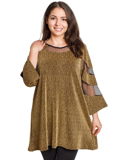 Празнична златиста туника с тюл в големи размери