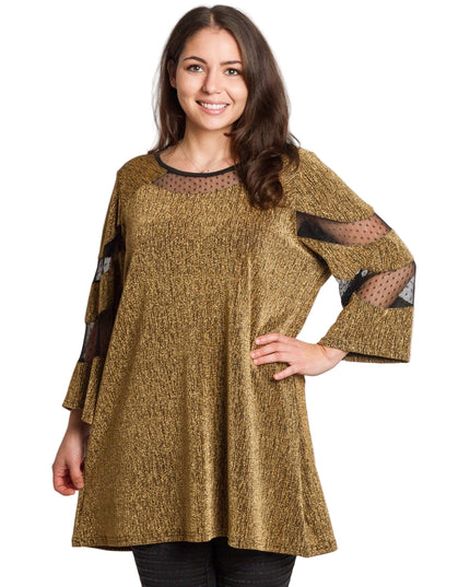 Празнична златиста туника с тюл в големи размери