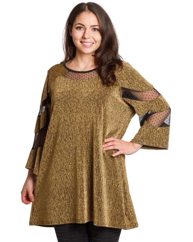 Празнична златиста туника с тюл в големи размери