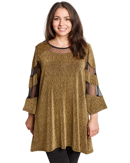 Празнична златиста туника с тюл в големи размери