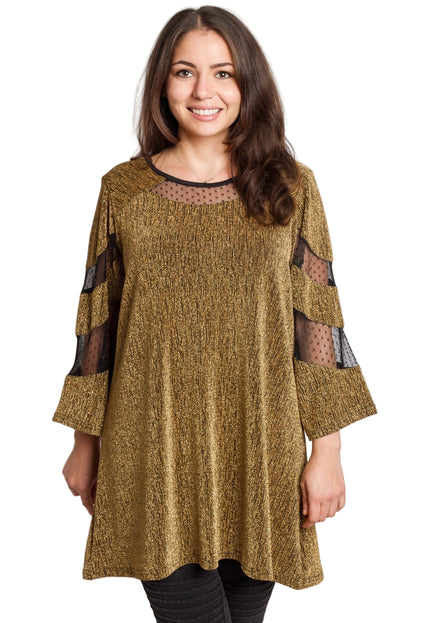 Празнична златиста туника с тюл в големи размери