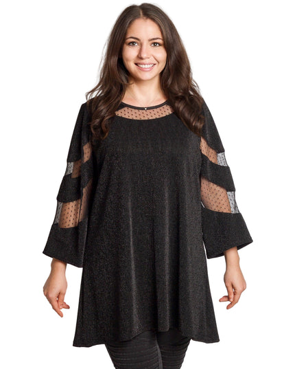 Луксозна черна туника с тюл и три четвърт ръкави