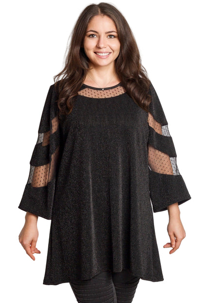 Луксозна черна туника с тюл и три четвърт ръкави