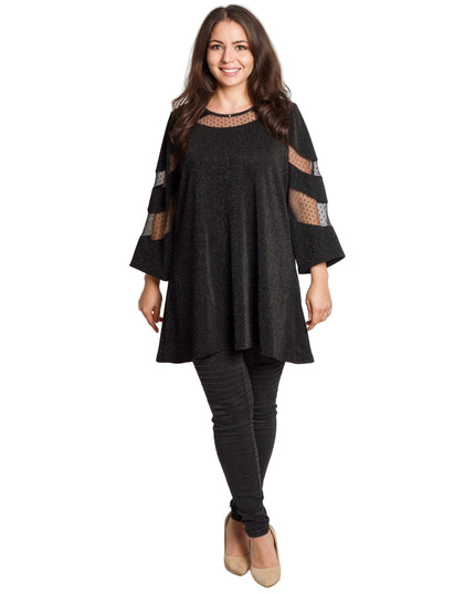 Луксозна черна туника с тюл и три четвърт ръкави