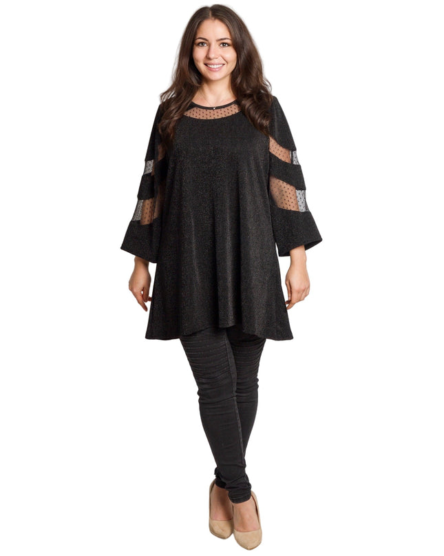 Луксозна черна туника с тюл и три четвърт ръкави