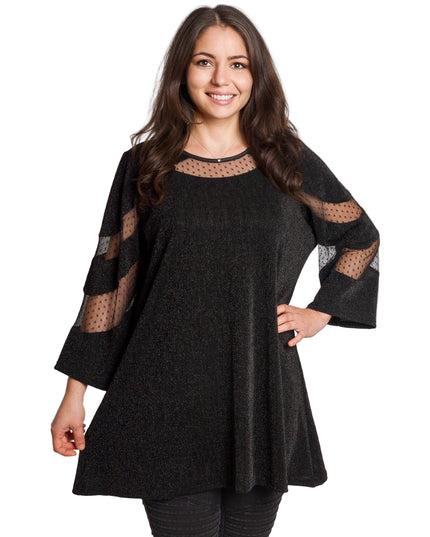 Луксозна черна туника с тюл и три четвърт ръкави